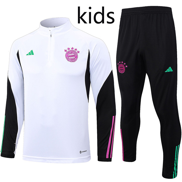 Bayern munich tracksuit kids kit soccer pants suit sports set half zip necked cleats youth white black uniform children football mini training kit 2023-2024