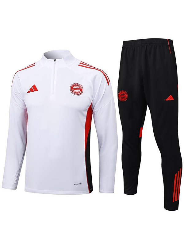 Bayern munich tuta da calcio pantaloni completo sportivo mezza zip collo bianco e nero uniforme da uomo kit da allenamento per il calcio 2025-2026