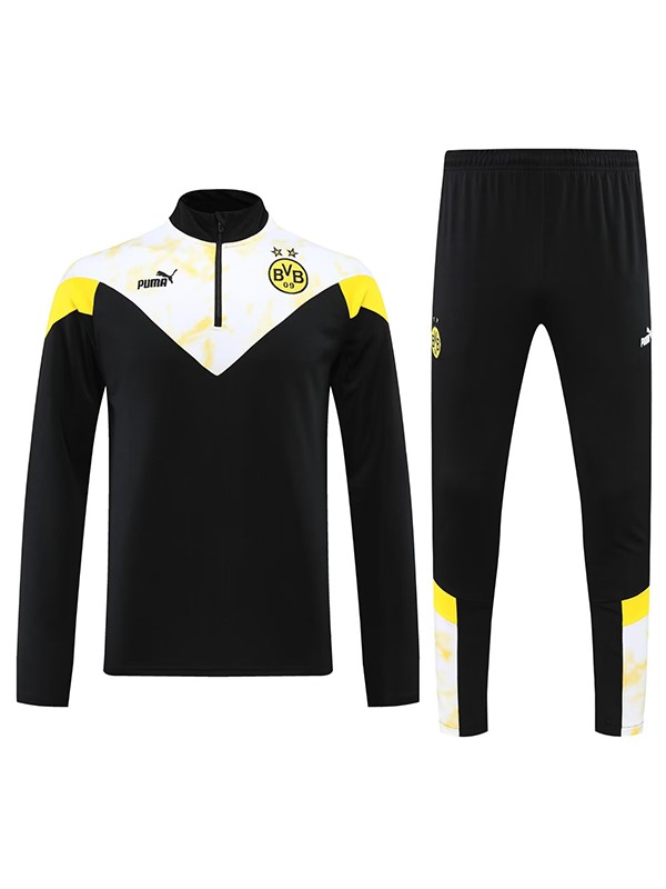 Borussia Dortmund black soccer pants suit sports set zipper necked uniform men's clothes football training kit 2022-2023