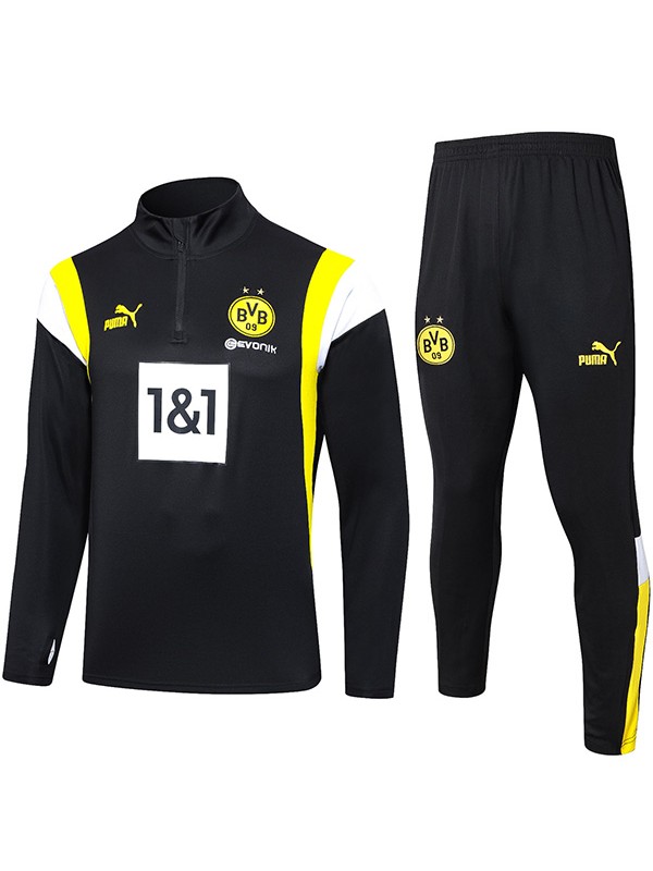 Borussia Dortmund tracksuit soccer pants suit sports set half zip necked uniform men's black clothes football training kit 2023-2024