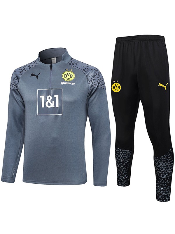 Borussia Dortmund tracksuit soccer pants suit sports set half zip necked uniform men's clothes football gray black training kit 2023-2024