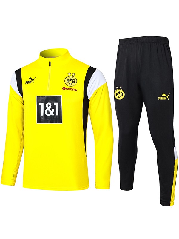 Borussia Dortmund tracksuit soccer pants suit sports set half zip necked uniform men's clothes football yellow black training kit 2023-2024