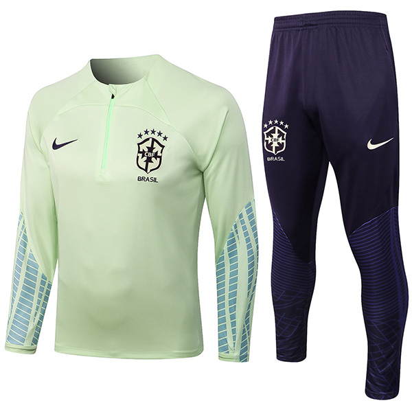 Brazil tracksuit green soccer pants suit sports set zip necked uniform men's clothes football training kit 2022-2023
