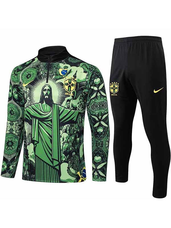 Brazil tracksuit soccer pants suit sports set green black half zipper necked uniform men's clothes football training kit 2025-2026