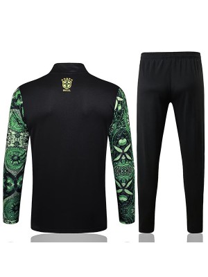 Brazil tracksuit soccer pants suit sports set green black half zipper necked uniform men's clothes football training kit 2025-2026