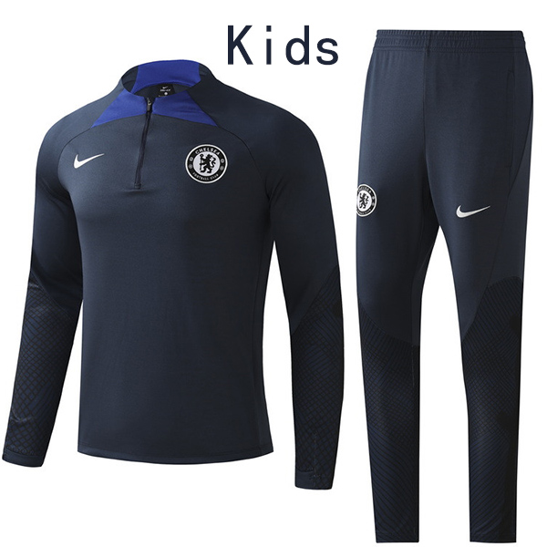 Chelsea tracksuit navy kids kit soccer pants suit sports set zipper necked cleats youth uniform children football mini training kit 2022-2023