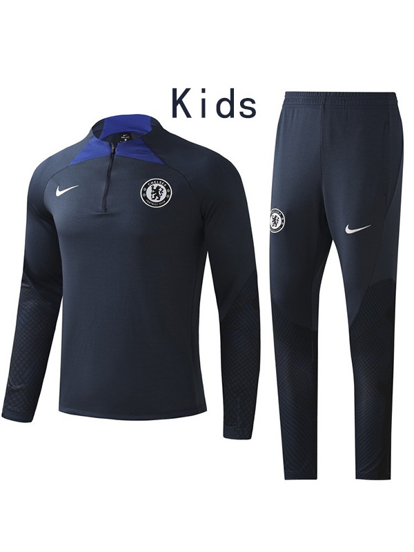 Chelsea tracksuit navy kids kit soccer pants suit sports set zipper necked cleats youth uniform children football mini training kit 2022-2023