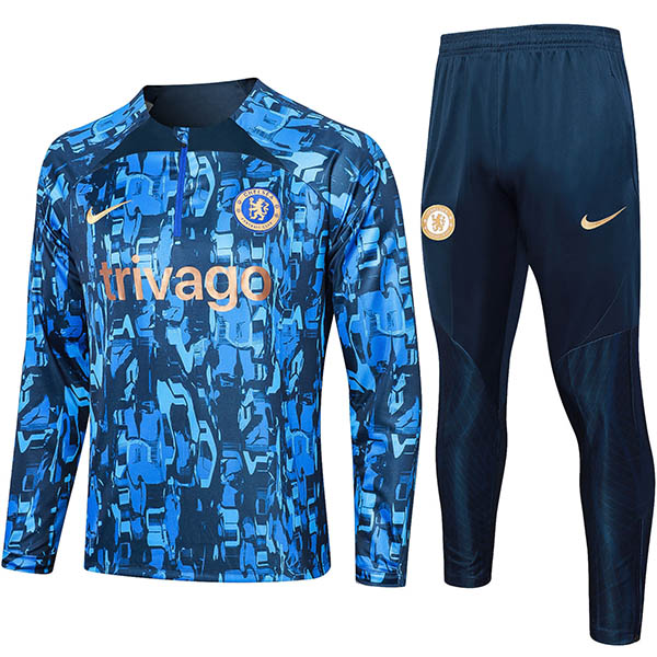 Chelsea tracksuit soccer pants suit sports set half zip necked uniform men's blue clothes football training kit 2023-2024