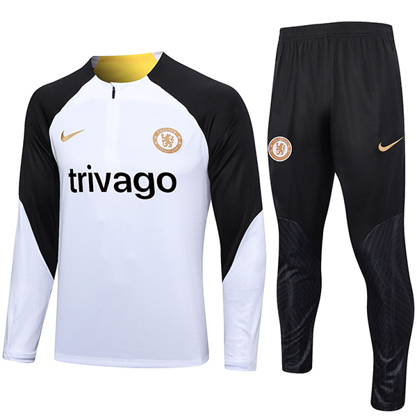 Chelsea tracksuit soccer pants suit sports set half zip necked uniform men's clothes football white black training kit 2023-2024