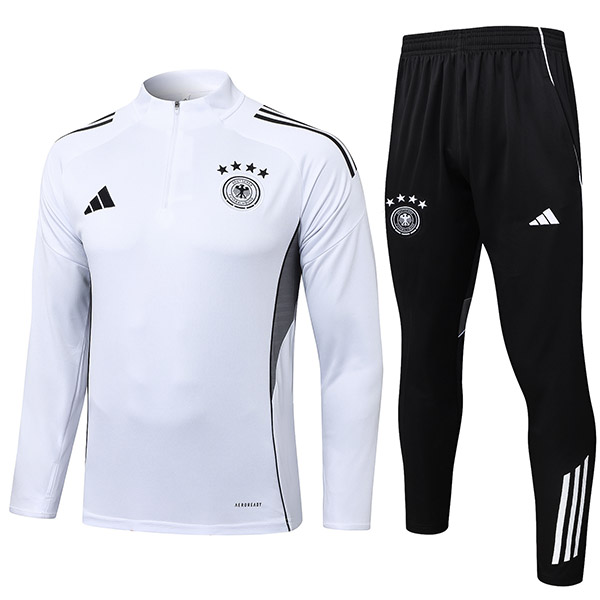 Germany tuta da calcio tuta da pantaloni set sportivo uniforme con mezza cerniera e collo kit allenamento calcio divisa bianca maschile 2025-2026