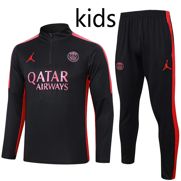 Jordan paris saint-germain tracksuit kids kit soccer pants black suit sports set half zip necked cleats youth uniform children football mini training kit 2023-2024