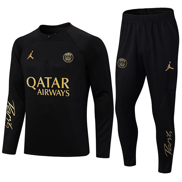 Jordan paris saint germain tracksuit soccer pants suit sports set zipper necked uniform men's clothes football black kit 2022-2023