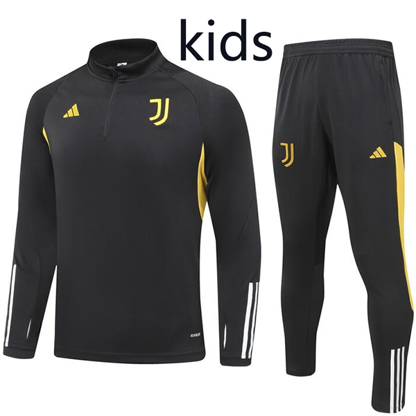 Juventus tracksuit kids kit soccer pants suit sports set half zip necked cleats youth uniform children black football mini training kit 2023-2024