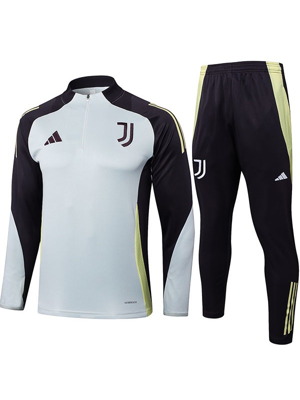 Juventus tuta da calcio pantaloni tuta sportiva set grigio chiaro cerniera collo uniforme abbigliamento da uomo kit allenamento calcio 2024-2025