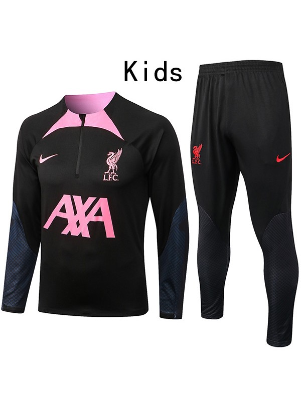 Liverpool tracksuit black kids kit soccer pants suit sports set zip necked cleats youth uniform children football pink training kit 2022-2023