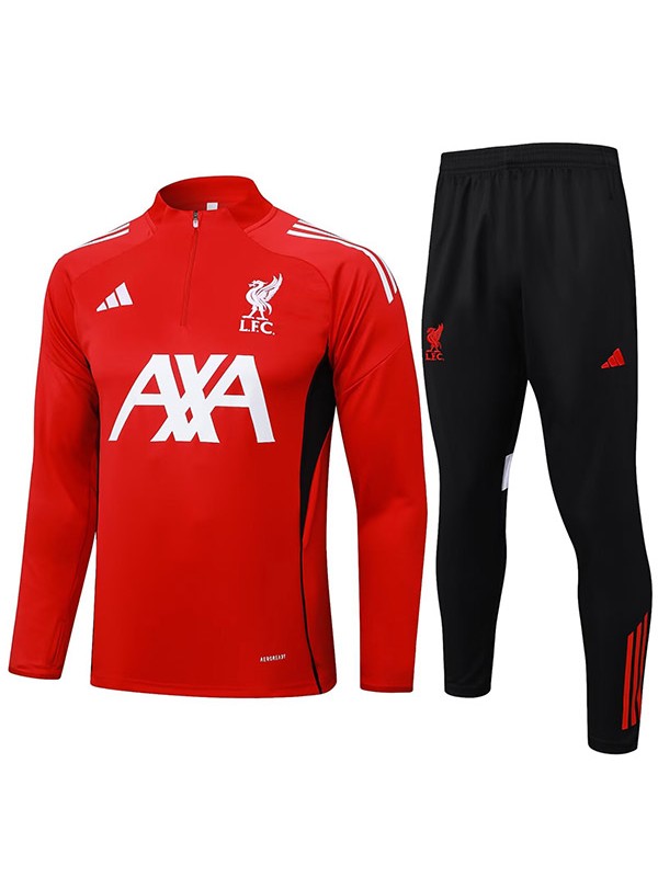 Liverpool tuta da calcio pantaloni, completo sportivo mezza zip collo rosso e nero, uniforme da uomo kit da allenamento per il calcio 2025-2026