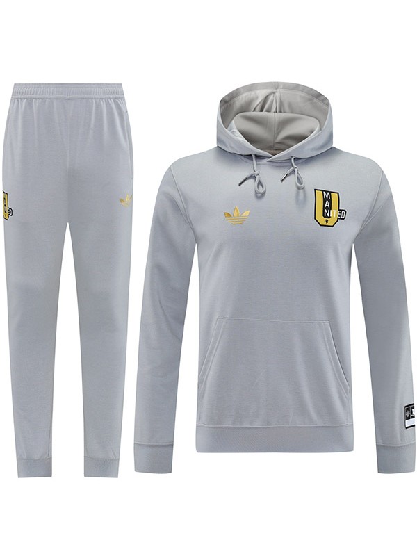 Manchester United felpa con cappuccio giacca calcio abbigliamento sportivo tuta grigia uniforme da uomo kit allenamento atletico esterno calcio cappotto 2025-2026