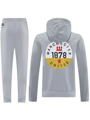 Manchester United felpa con cappuccio giacca calcio abbigliamento sportivo tuta grigia uniforme da uomo kit allenamento atletico esterno calcio cappotto 2025-2026