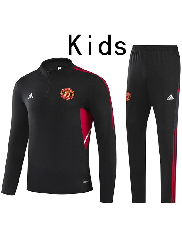 Manchester united tracksuit black kids kit soccer pants suit sports set zipper necked cleats youth uniform children football mini training kit 2022-2023
