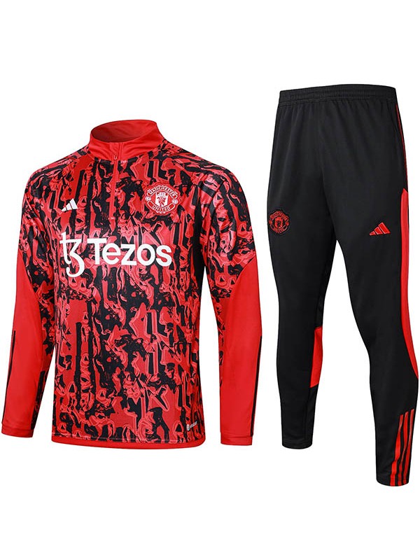 Manchester united tracksuit soccer pants suit sports set half zip necked uniform men's clothes football black red training kit 2023-2024