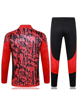 Manchester united tracksuit soccer pants suit sports set half zip necked uniform men's clothes football black red training kit 2023-2024