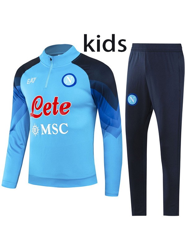 Napoli tracksuit kids kit soccer pants suit sports set zipper necked cleats youth uniform children blue football mini training kit 2023-2024