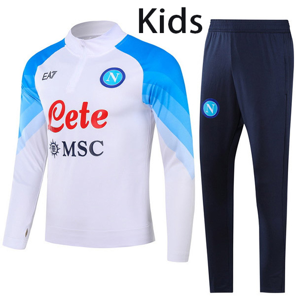 Napoli tracksuit kids kit soccer pants suit sports set zipper necked cleats youth uniform children white football mini training kit 2023-2024