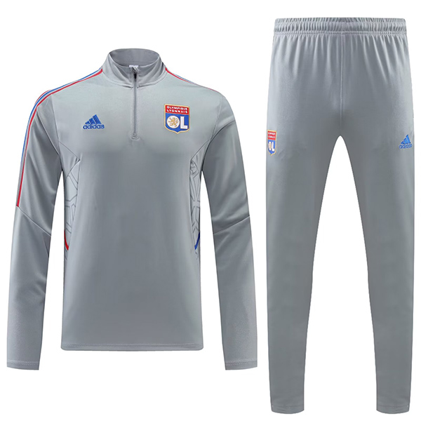 Olympique Lyonnais tracksuits gray soccer pants suit sports set necked uniform men's clothes football training kit 2022-2023