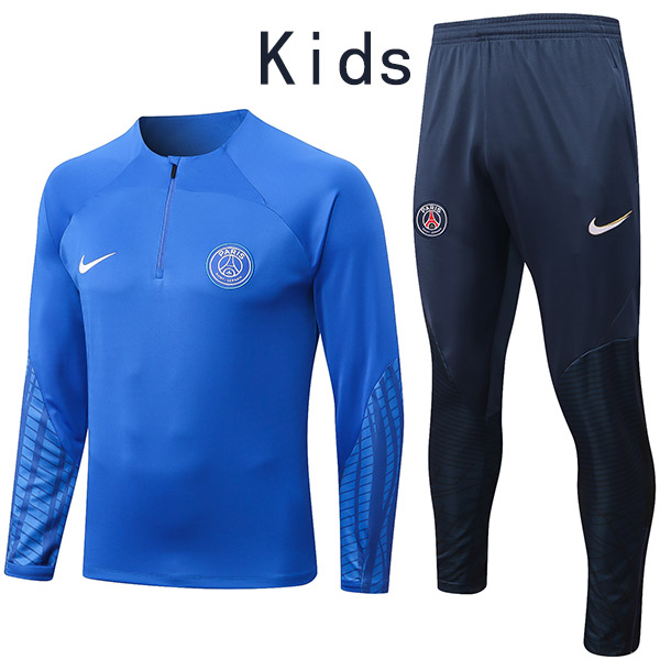 Paris saint germain tracksuit blue kids kit soccer pants suit sports set psg zipper necked cleats youth uniform children football mini training kit 2022-2023