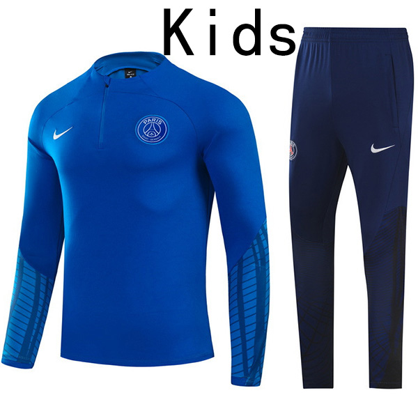 Paris saint germain tracksuit blue kids kit soccer pants suit sports set zipper necked cleats youth uniform children football mini training kit 2022-2023