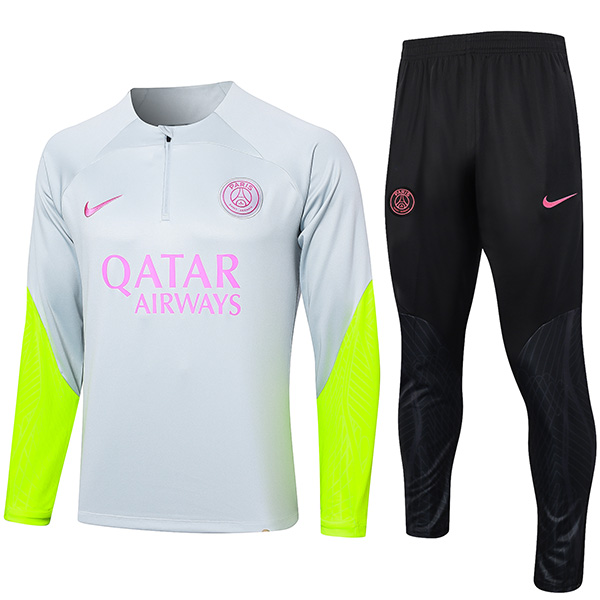Paris Saint-Germain tracksuit football sportswear zipper neck training light gray uniform outdoor soccer coat 2024
