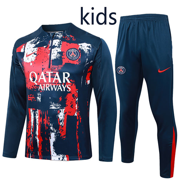 Paris saint-germain tracksuit kids kit navy red soccer pants suit sports set zipper necked cleats youth uniform children football mini training kit 2024-2025