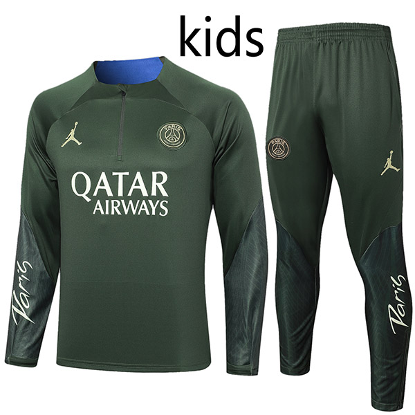 Jordan Paris saint-germain tracksuit kids kit soccer pants darkgreen suit sports set half zip necked cleats youth uniform children football mini training kit 2023-2024