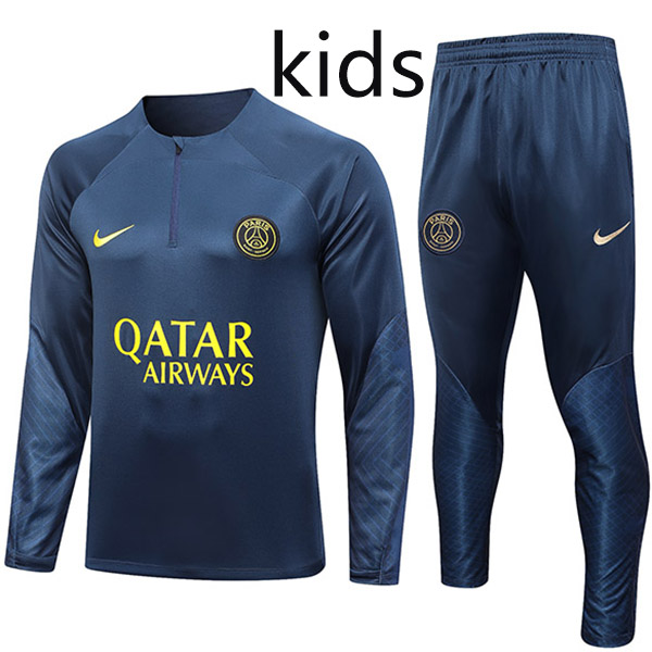Paris Saint-Germain tracksuit kids kit soccer pants suit sports set half zip necked cleats youth uniform children indigo football mini training kit 2024