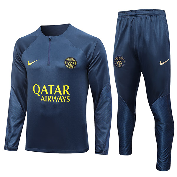 Paris saint-germain tracksuit navy soccer pants suit sports set psg zipper necked uniform men's clothes football training kit 2023-2024