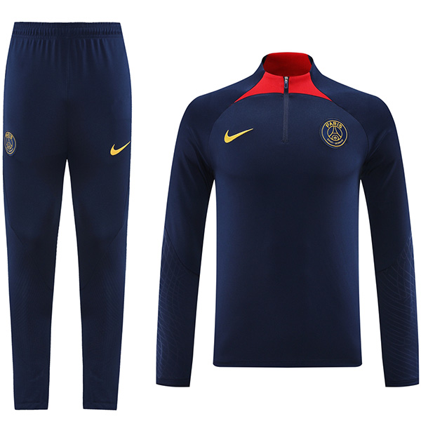 Paris saint-germain tracksuit soccer pants suit sports set half zip necked darkblue uniform men's clothes football training kit 2023-2024
