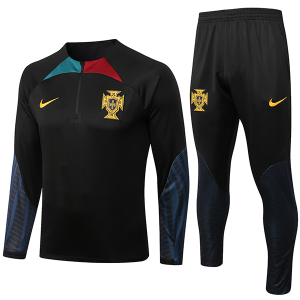 Portugal tracksuit black soccer pants suit sports set zip necked uniform men's clothes football training kit 2022-2023