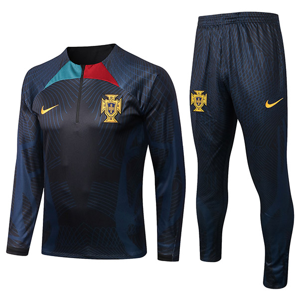 Portugal tracksuit navy soccer pants suit sports set zip necked uniform men's clothes football training kit 2022-2023