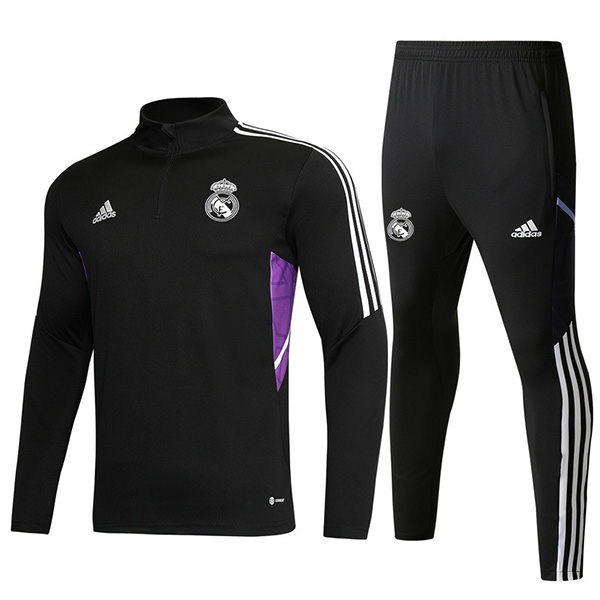 Real madrid black tracksuit soccer suit sports set zip necked cleats men's clothes football training kit 2022-2023