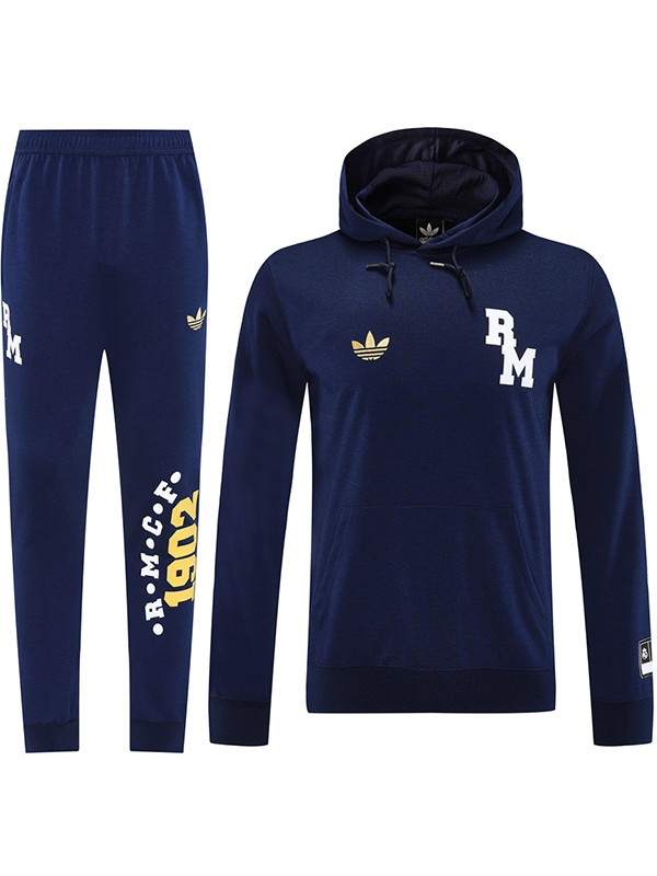 Real Madrid felpa con cappuccio giacca calcio abbigliamento sportivo tuta blu uniforme da uomo kit allenamento atletico esterno calcio giacca 2025-2026