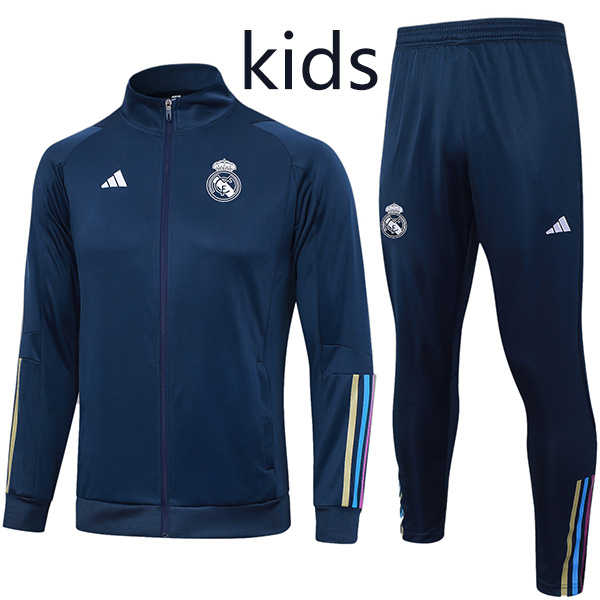 Real madrid jacket kids kit navy football sportswear tracksuit long zipper youth training uniform outdoor children soccer coat 2024
