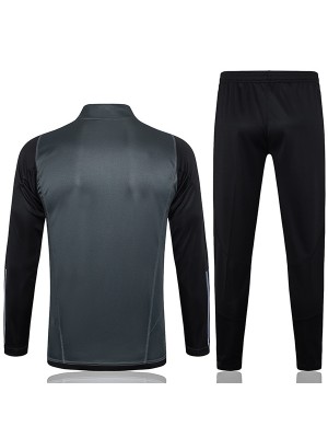 Real madrid tracksuit football sportswear gray zipper neck training uniform outdoor soccer coat 2024