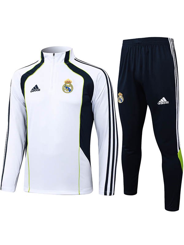 Real madrid tuta da calcio pantaloni completo sportivo bianco verde acqua mezza zip uniforme da uomo kit da allenamento per il calcio 2025-2026