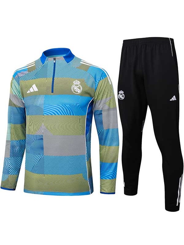 Real madrid tuta da calcio tuta sportiva set con cerniera sul collo uniforme blu-verde abbigliamento da uomo kit da allenamento per il calcio 2025-2026