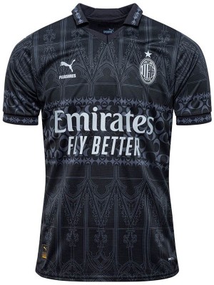 AC milan x pleasures authentisches fourth jersey black limited soccer uniform men's football kit tops sport shirt 2024-2025