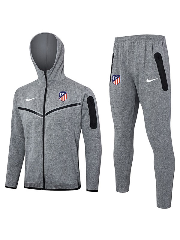 Atlético de Madrid giacca con cappuccio abbigliamento sportivo da calcio tuta grigia tuta da allenamento completa da uomo con cerniera esterna cappotto da calcio uniforme 2024-2025