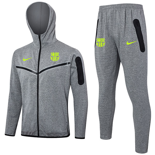 Barcelona giacca con cappuccio abbigliamento sportivo da calcio grigio verde tuta da allenamento con cerniera completa kit da allenamento per uomo atletico outdoor uniforme cappotto da calcio 2024-2025