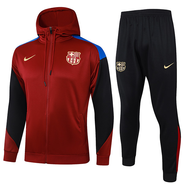 Barcelona hoodie jacket football sportswear tracksuit full zipper-necked men's training kit red black outdoor uniform soccer coat 2024-2025