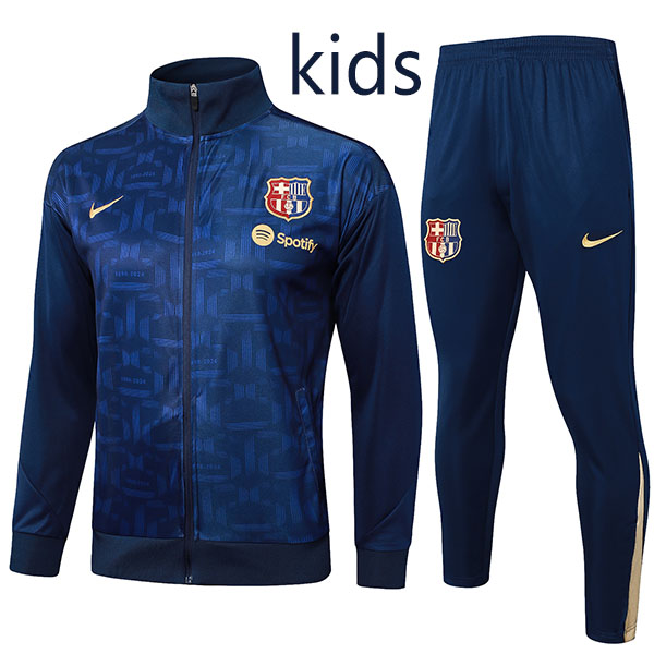 Barcelona jacket kids kit football sportswear navy tracksuit long zip-necked youth training uniform outdoor children soccer coat 2024-2025