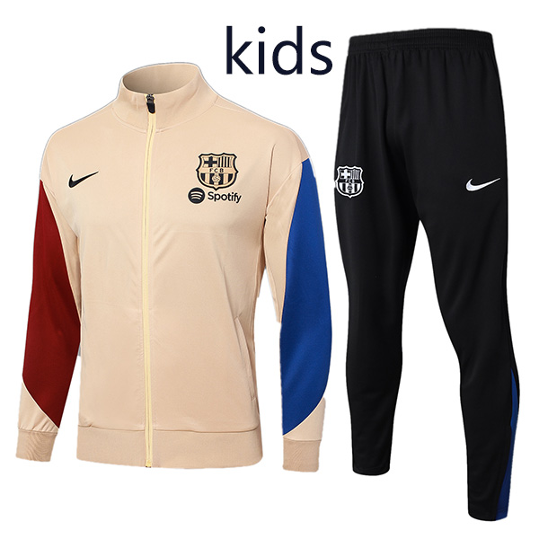 Barcelona jacket kids kit football sportswear tracksuit gray black long zip-necked youth training uniform outdoor children soccer coat 2024-2025